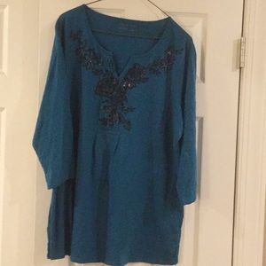 Embellished Green Tunic, 3/4 length sleeves